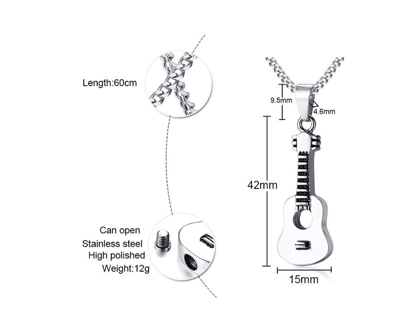 VNOX Set for 5-Keepsake Memorial Jewelry Stainless Steel Guitar Shape Cremation Ash Urn Pendant Necklace - Image 2